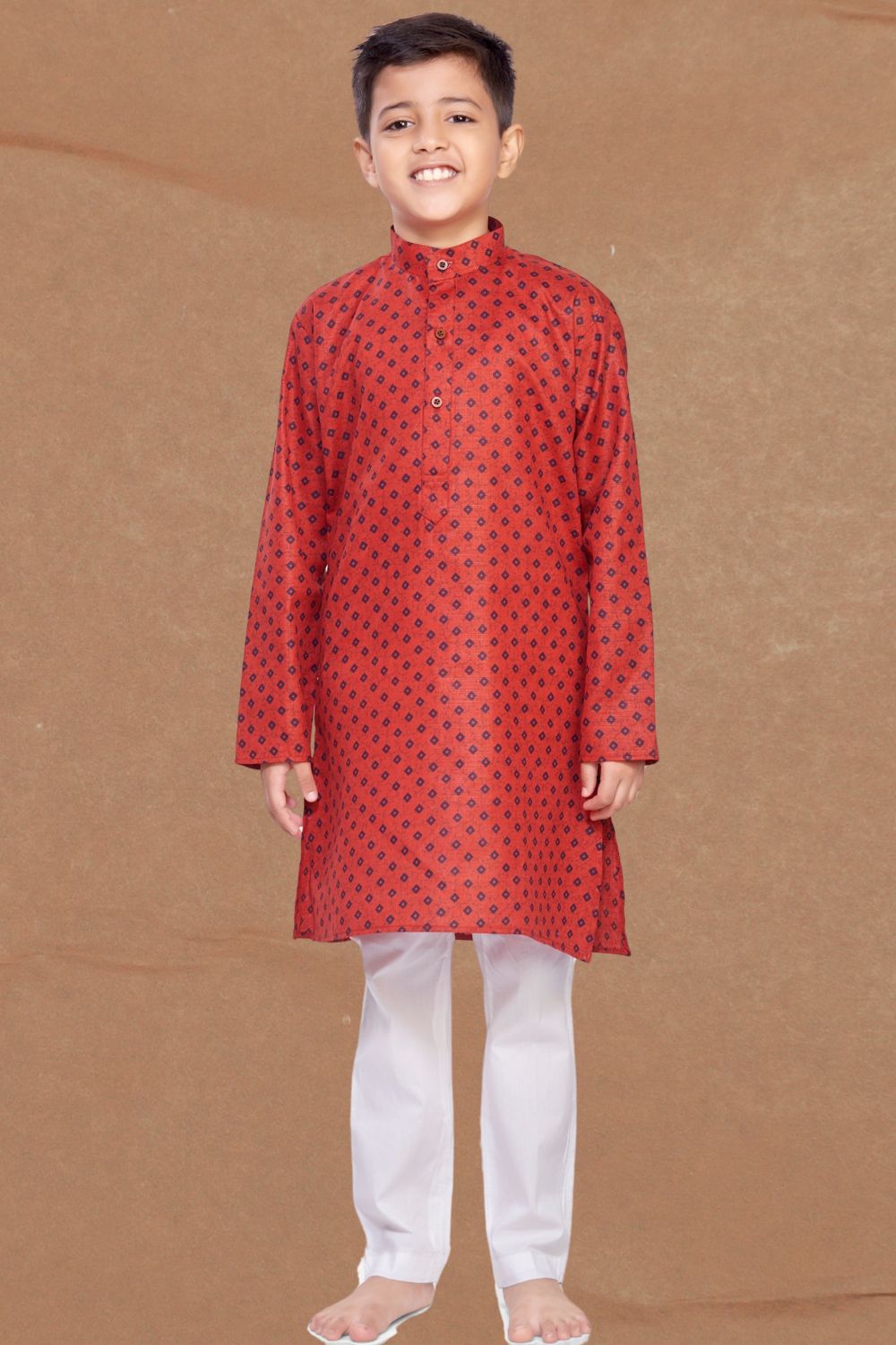 Barn Red Printed Cotton-Silk Kurta