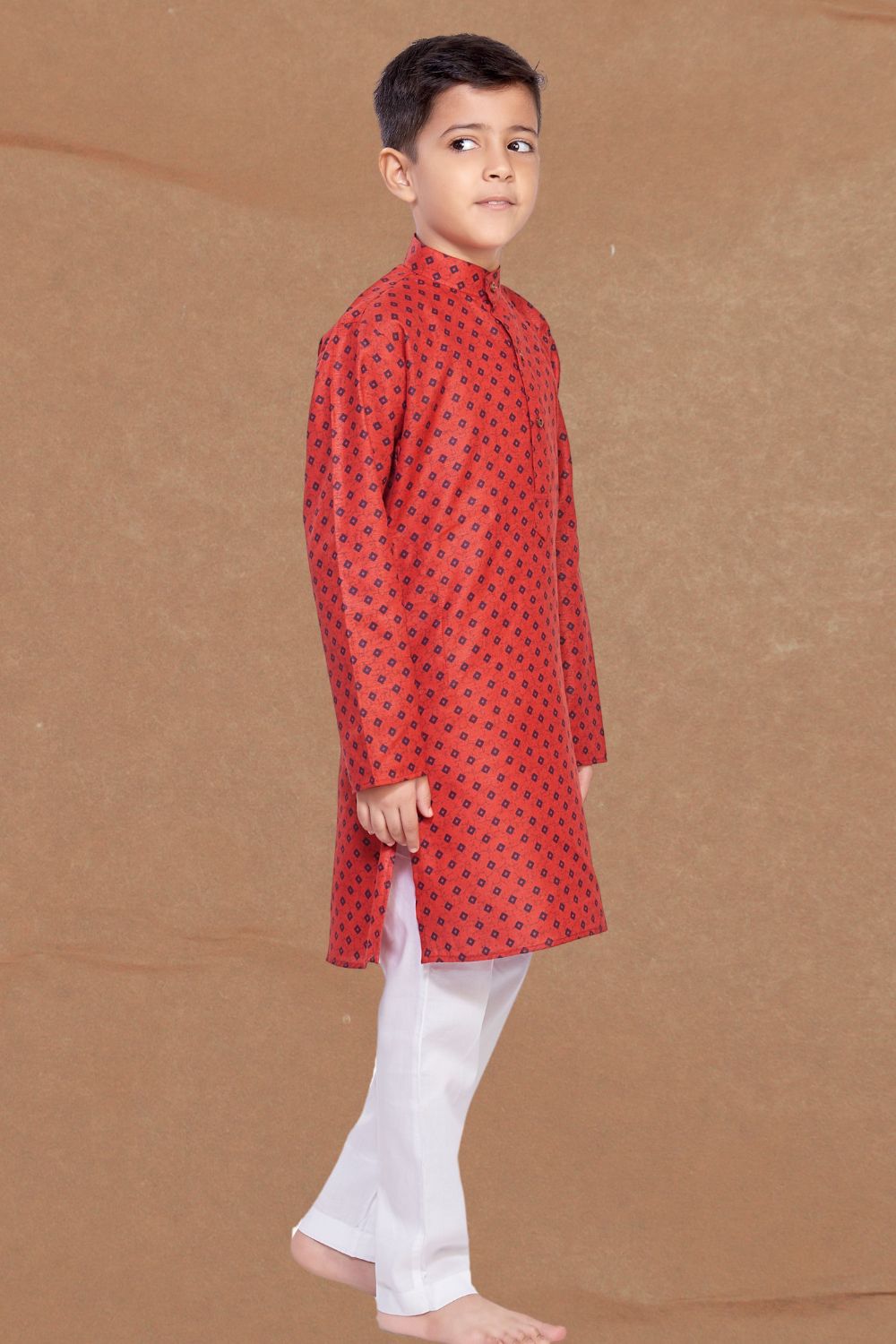 Barn Red Printed Cotton-Silk Kurta