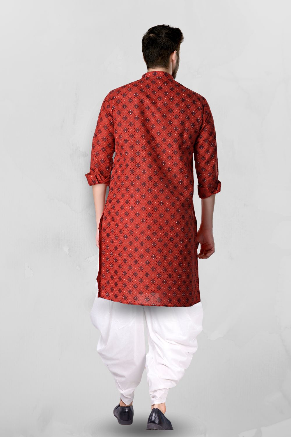 Barn Red Cotton Designer Printed Kurta Peshawari Set