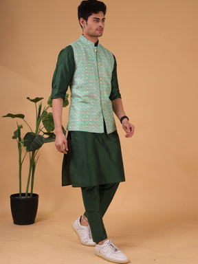 Tropical Green Ikat Print Linen Cotton Nehru Jacket