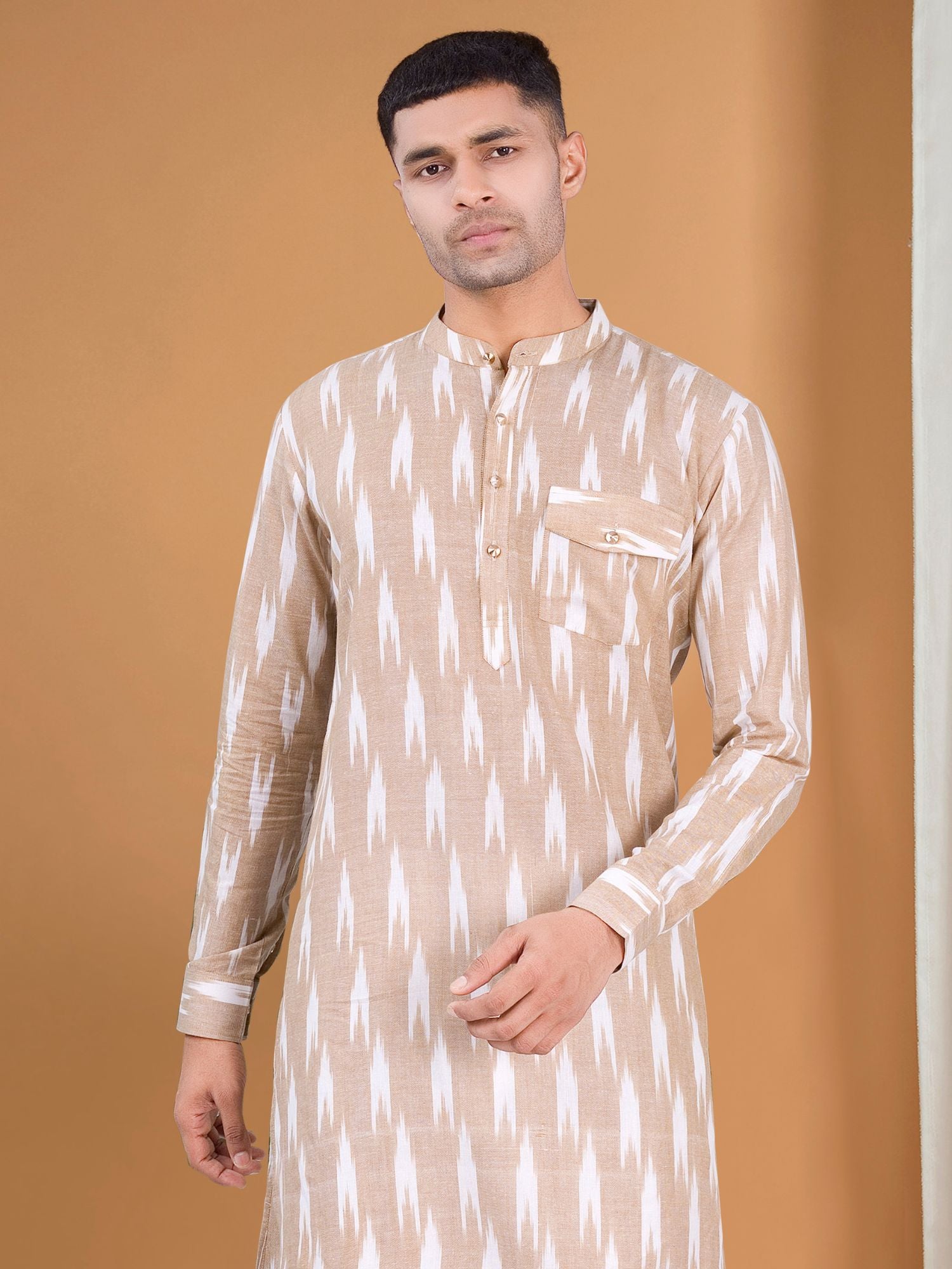 Cider Brown Ikat Print Cotton Kurta