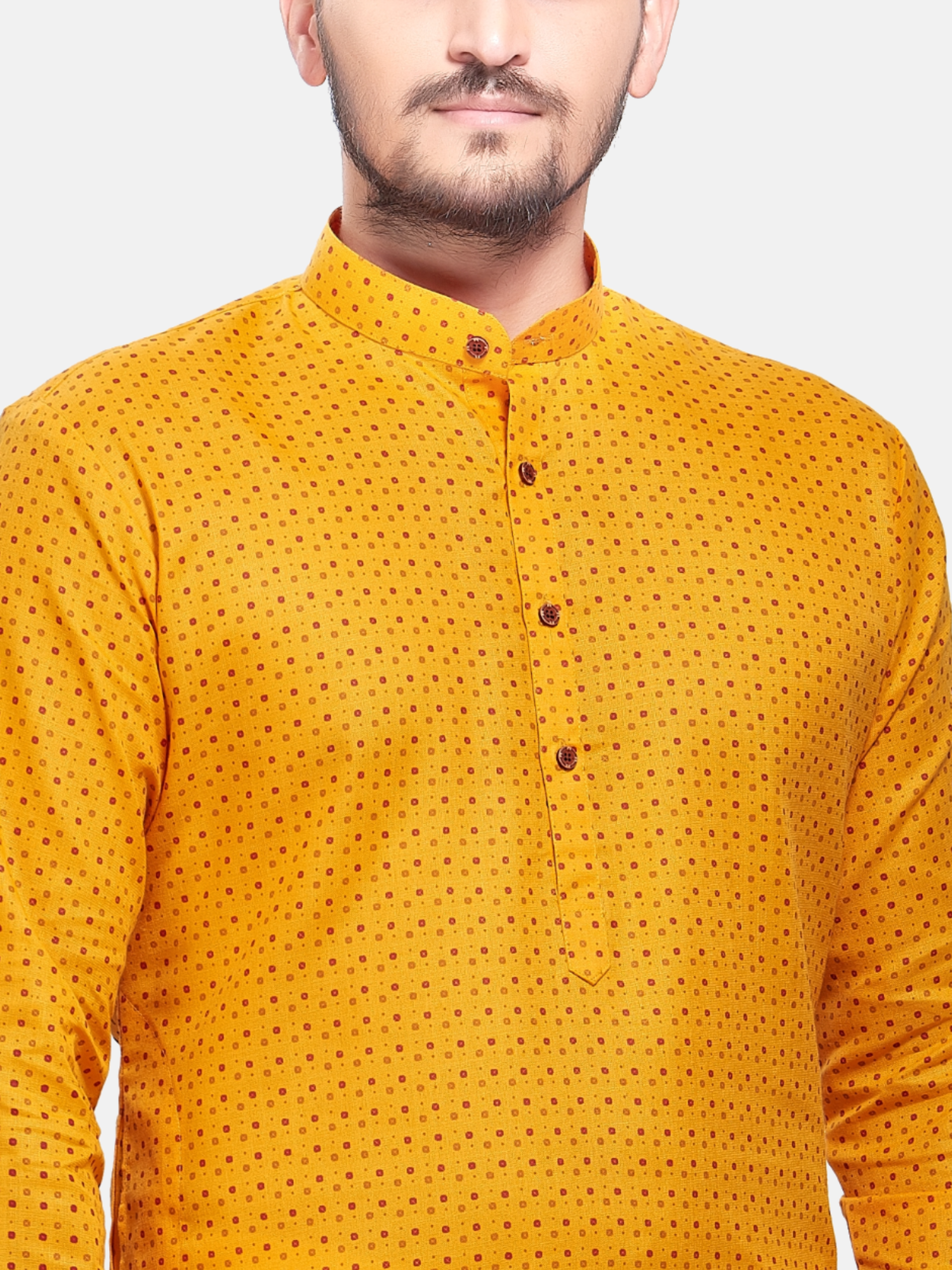 Sunshine Yellow Dot Printed  Cotton Kurta