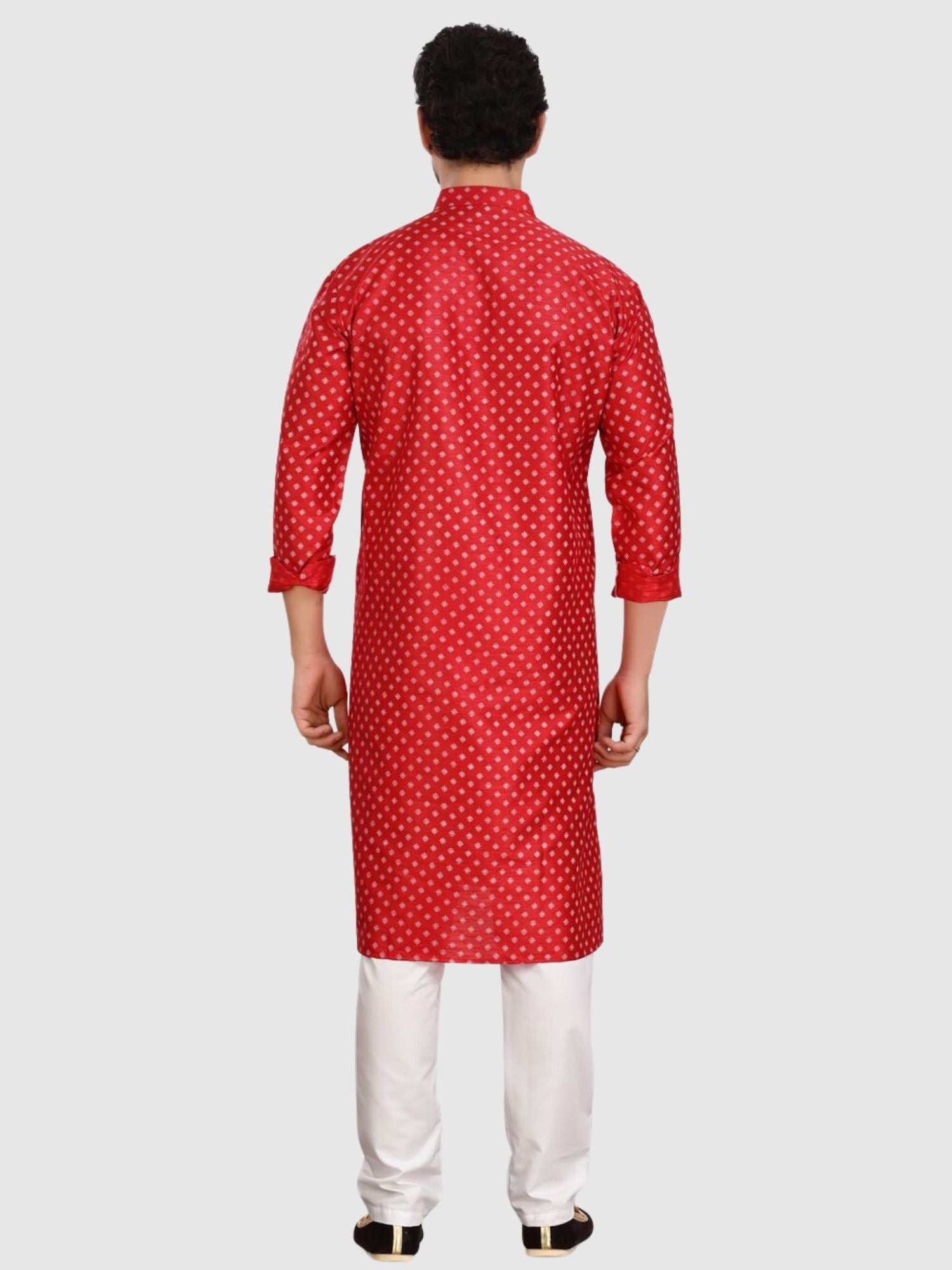 Barn Red Silk Printed Kurta  and Matching Dhoti