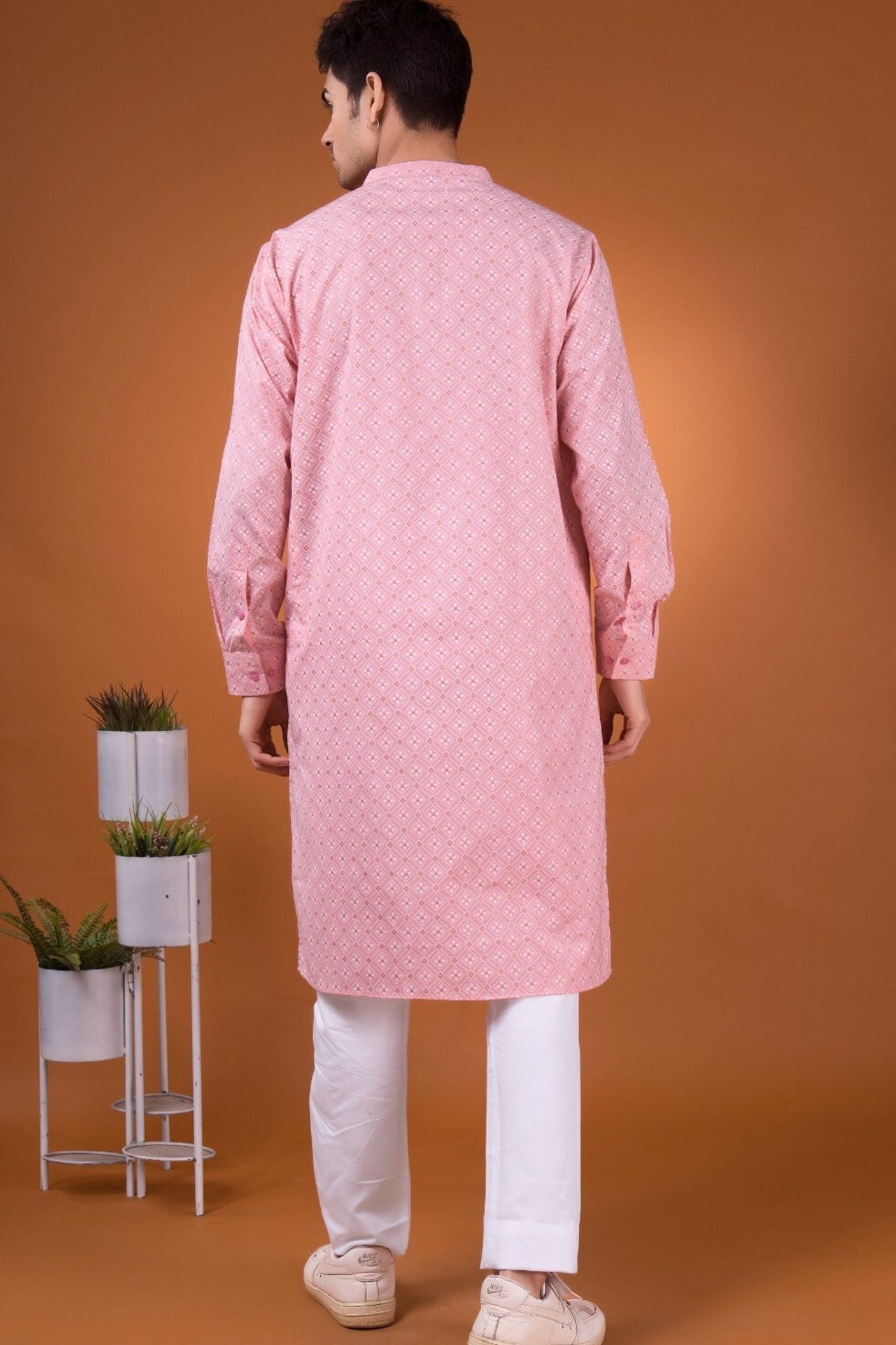 Persian Pink Lotus Gold Printed Cotton Kurta