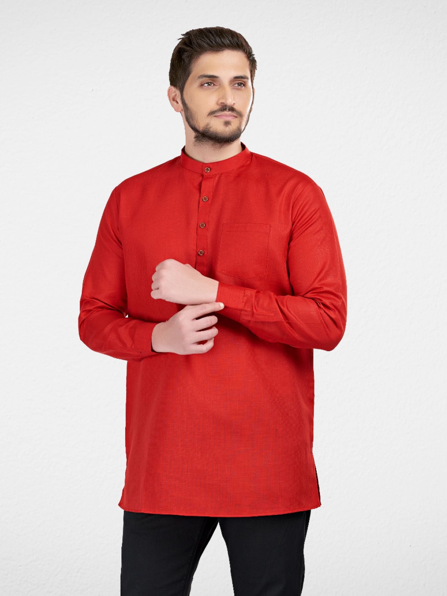 Barn Red Solid Long Sleeves Short Kurta