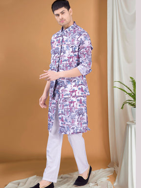 Voilet Purple Tropical Paradise Kurta Jacket Set