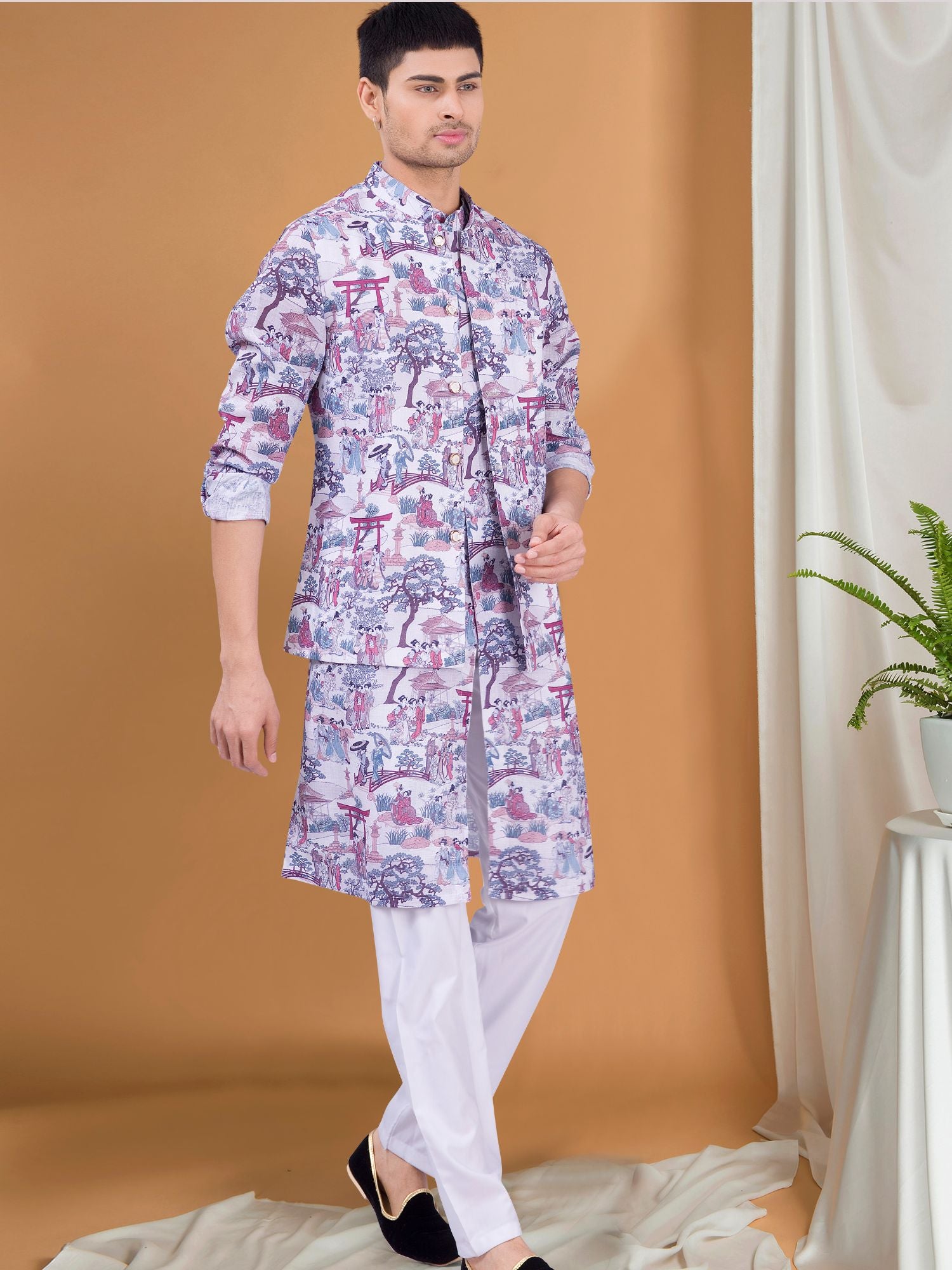 Voilet Purple Tropical Paradise Kurta Jacket Set