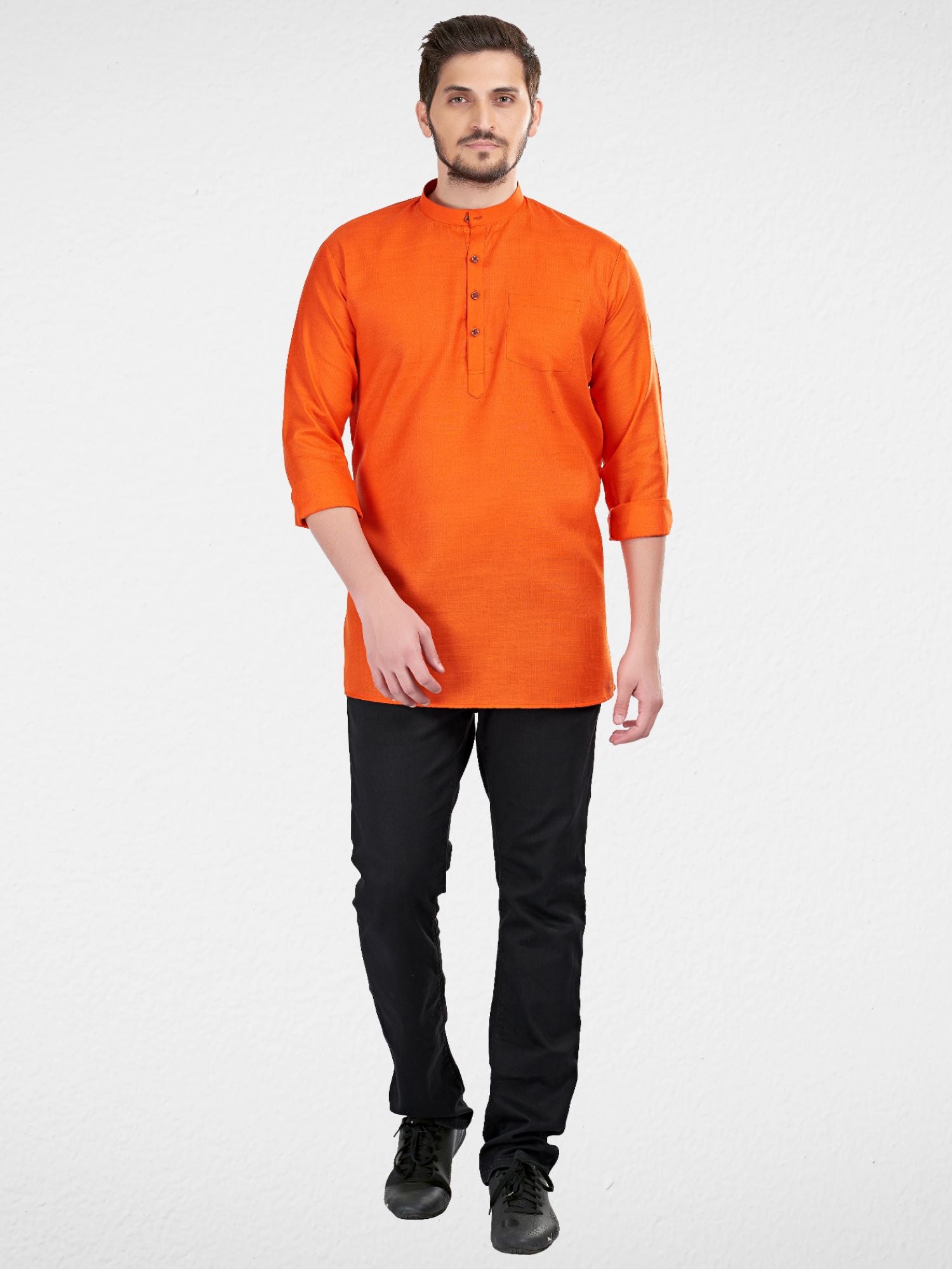 Apricot Orange Solid Long Sleeves Short Kurta