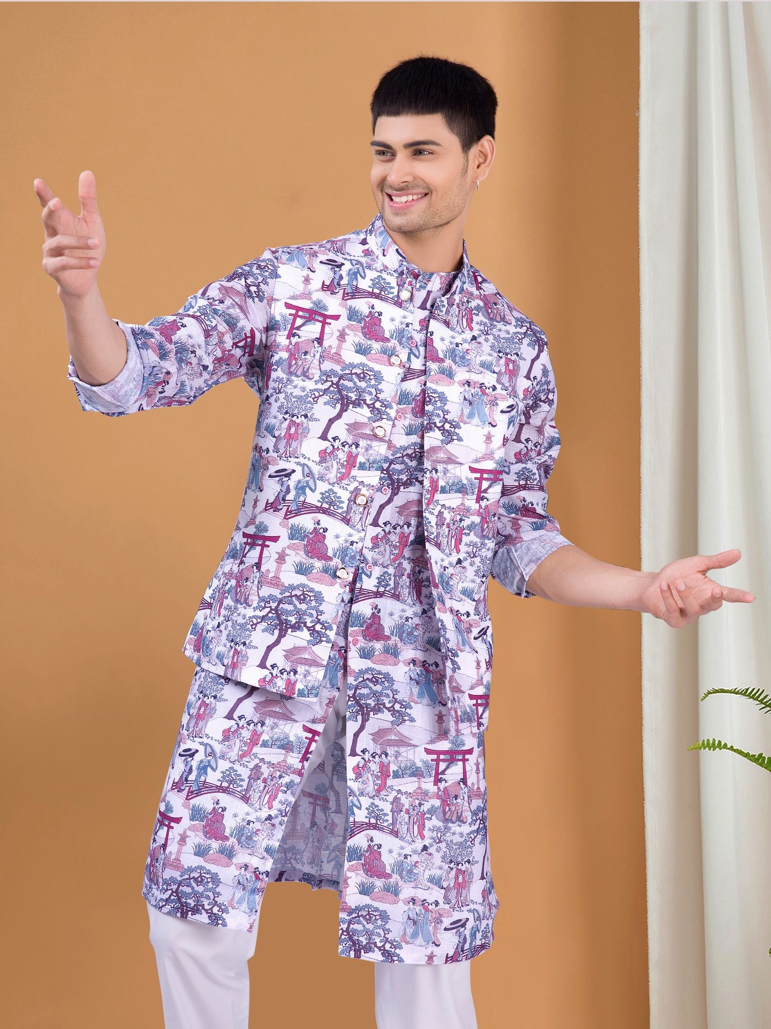 Voilet Purple Tropical Paradise Kurta Jacket Set