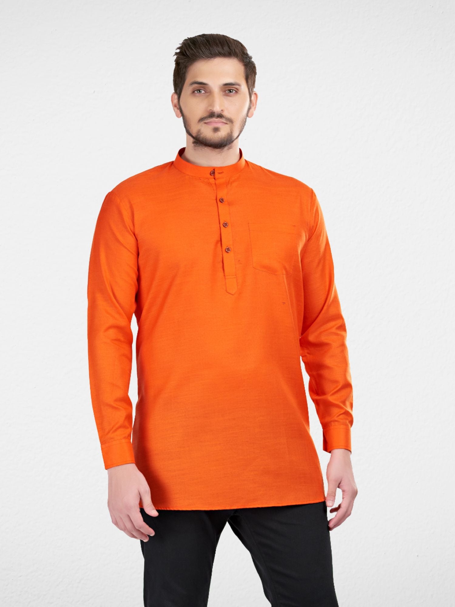 Apricot Orange Solid Long Sleeves Short Kurta