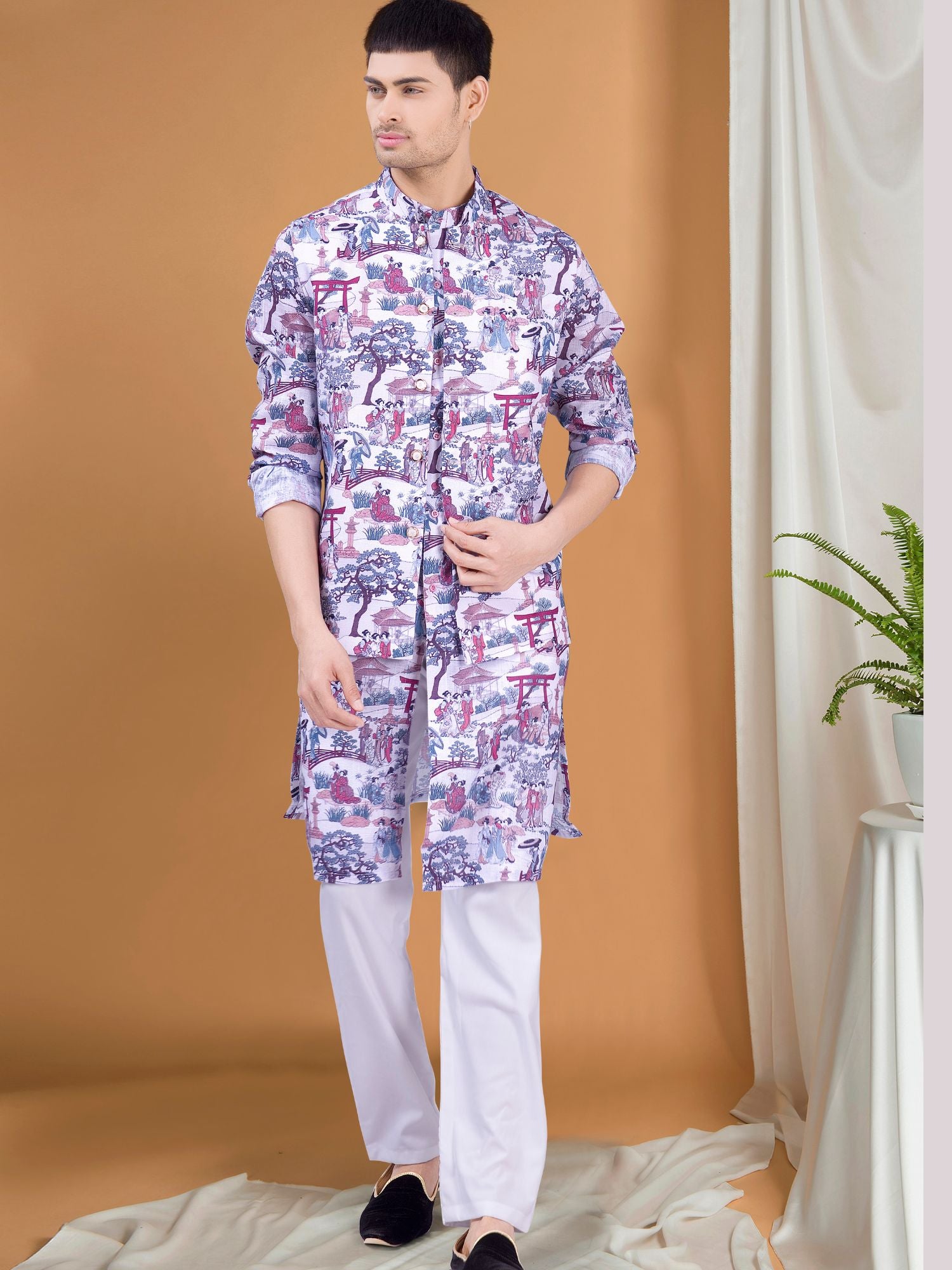 Voilet Purple Tropical Paradise Kurta Jacket Set