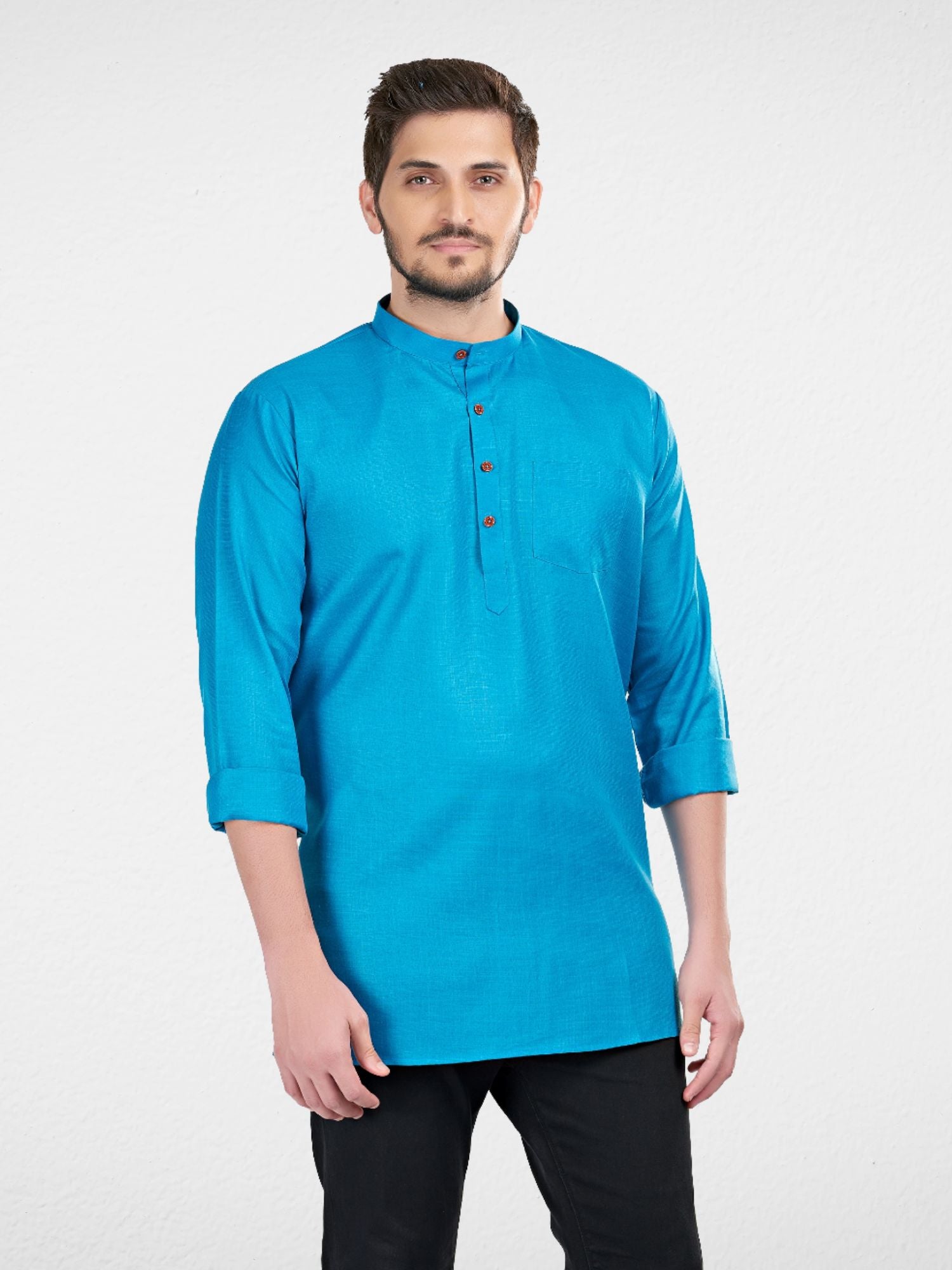 Iris Blue Solid Long Sleeves Short Kurta