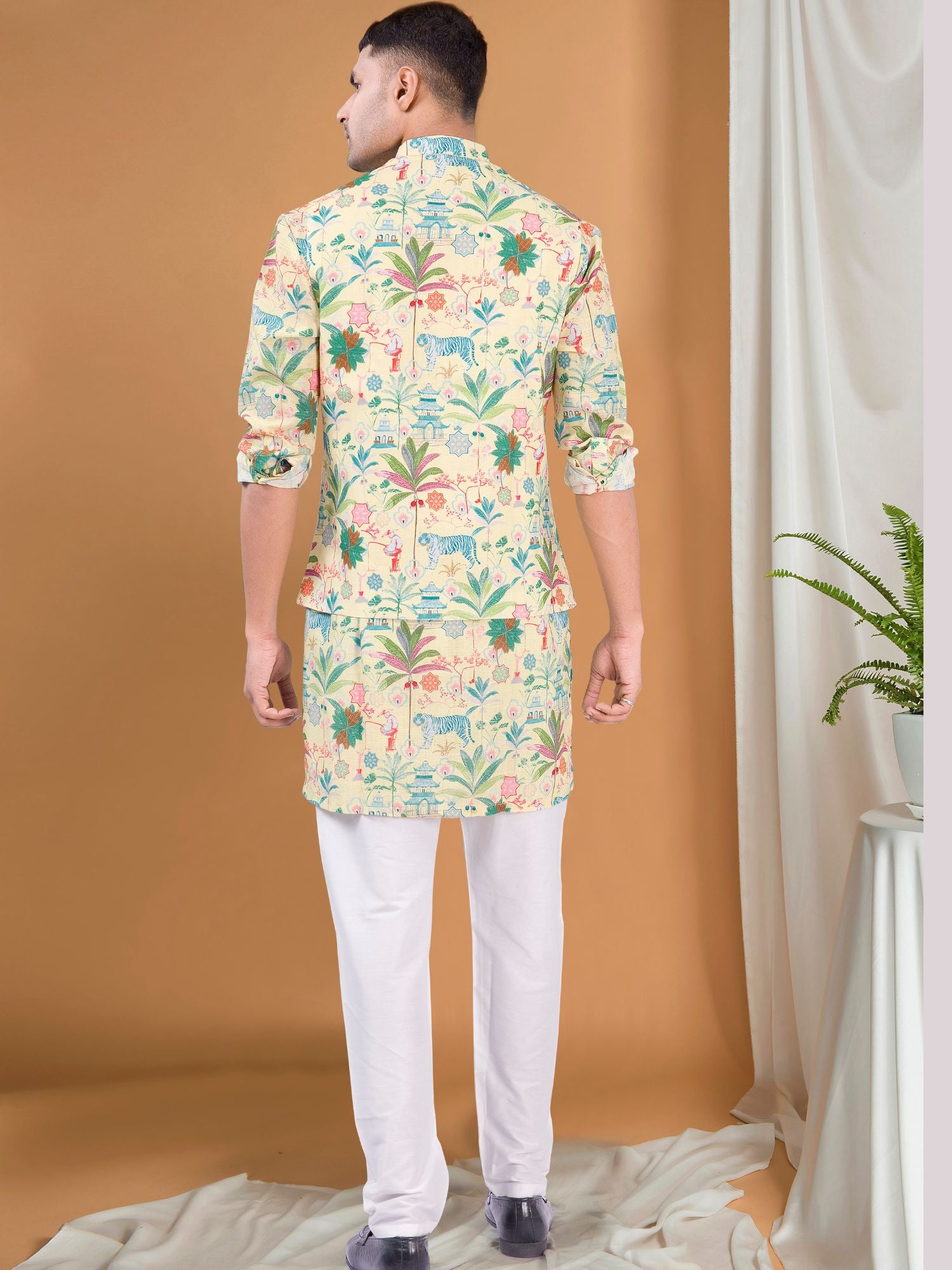 Mellow Yellow Tropical Paradise Kurta Jacket Set