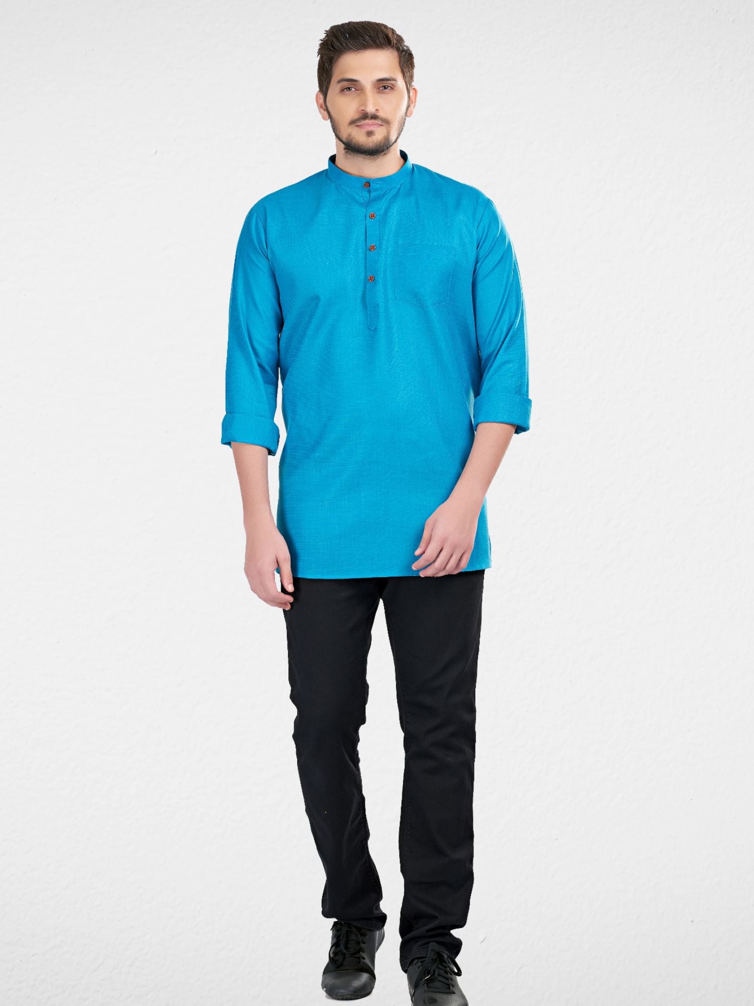 Iris Blue Solid Long Sleeves Short Kurta