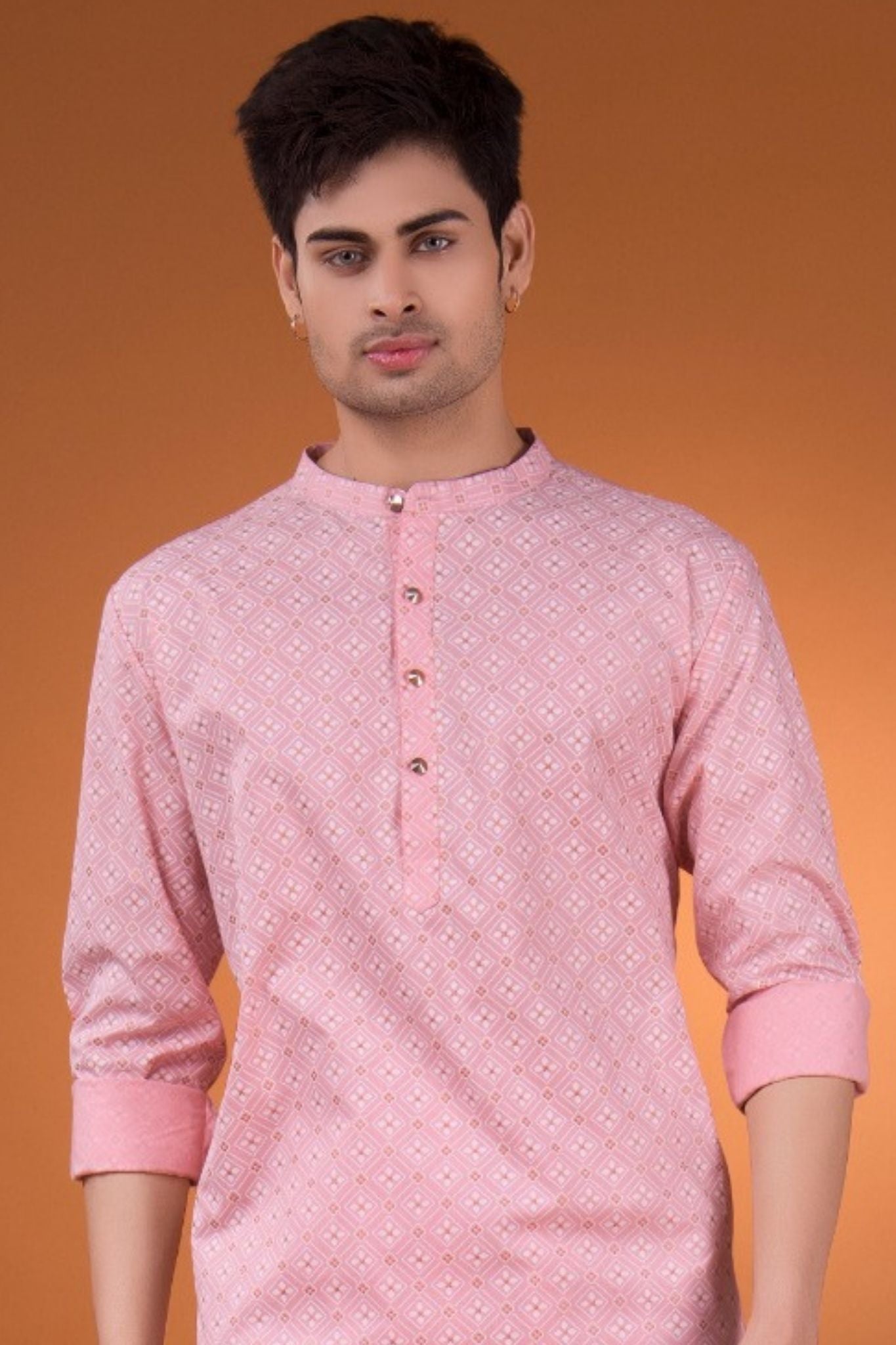 Persian Pink Lotus Gold Printed Cotton Kurta