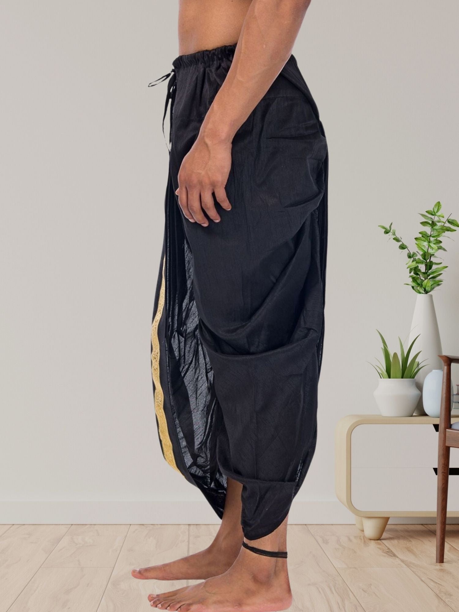 Jade Black Pitambari Ready To Wear Cotton-Silk Dhoti