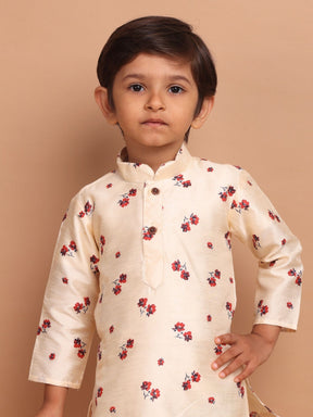 Butter Cream Hloom Printed Silk Kurta Pajama Suit