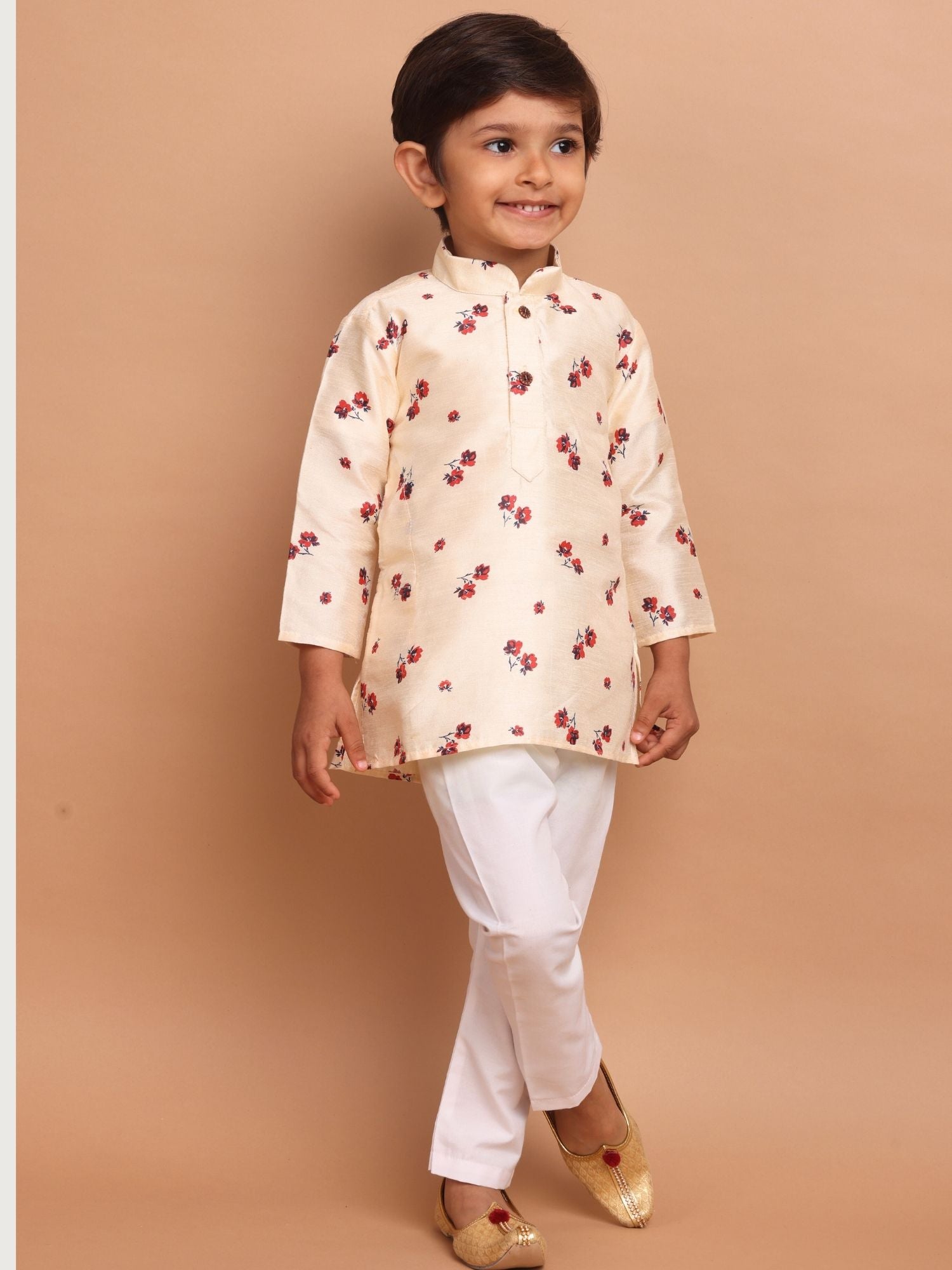 Butter Cream Hloom Printed Silk Kurta Pajama Suit