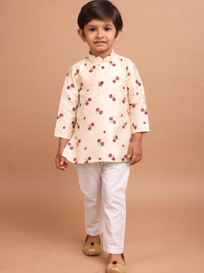 Butter Cream Hloom Printed Silk Kurta Pajama Suit