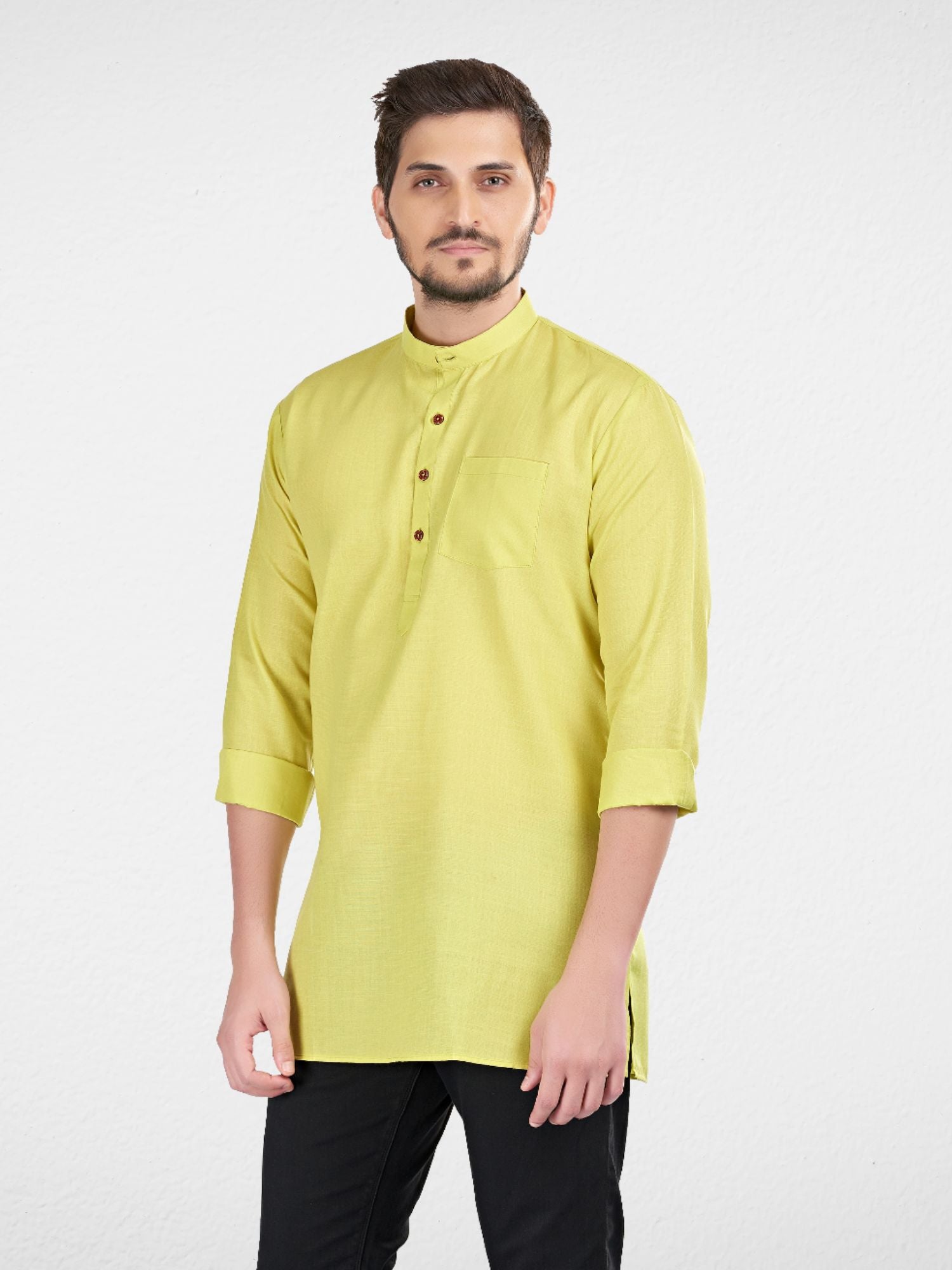 Pistachio Solid Long Sleeves Short Kurta