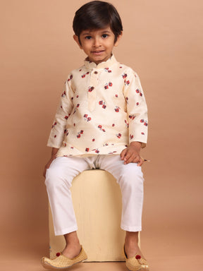 Butter Cream Hloom Printed Silk Kurta Pajama Suit