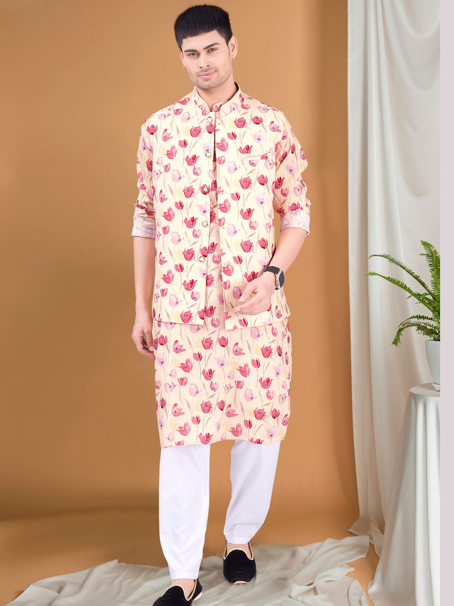 Mellow Yellow Tropical Paradise Kurta Jacket Set