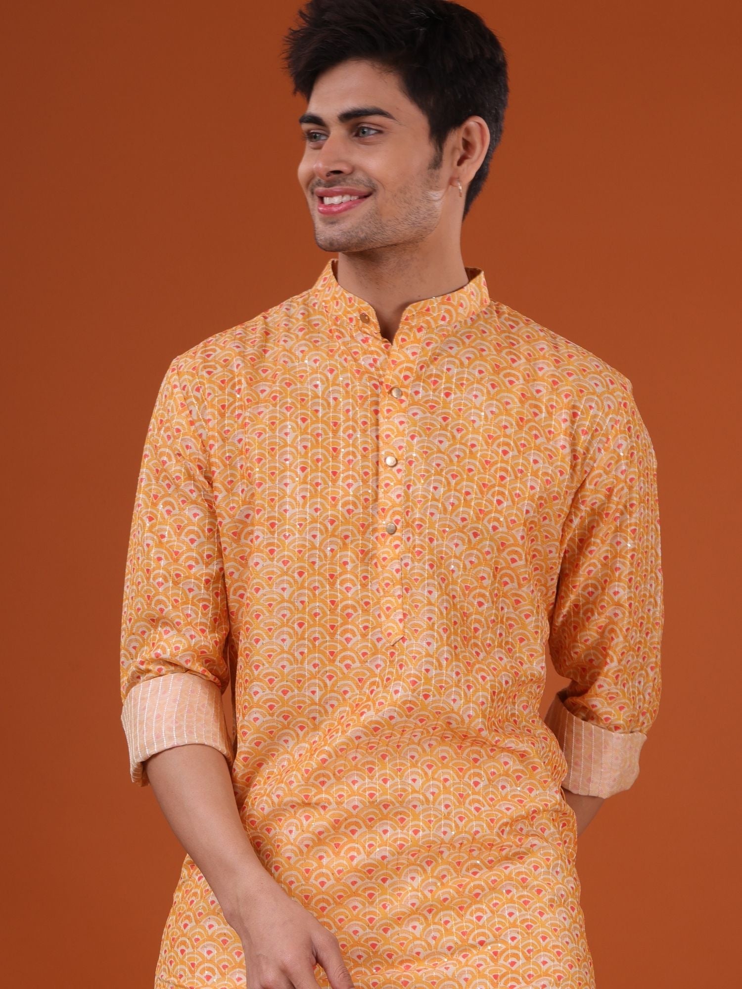 Shine Of Yellow Ikat Print Cotton Silk Kurta