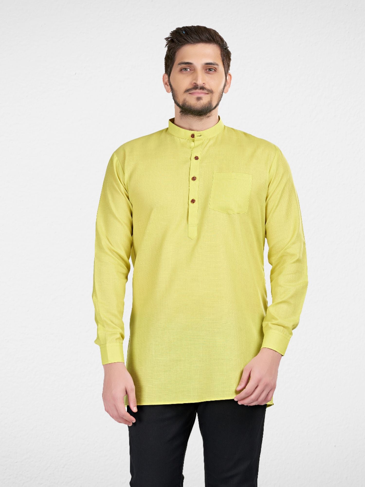 Pistachio Solid Long Sleeves Short Kurta