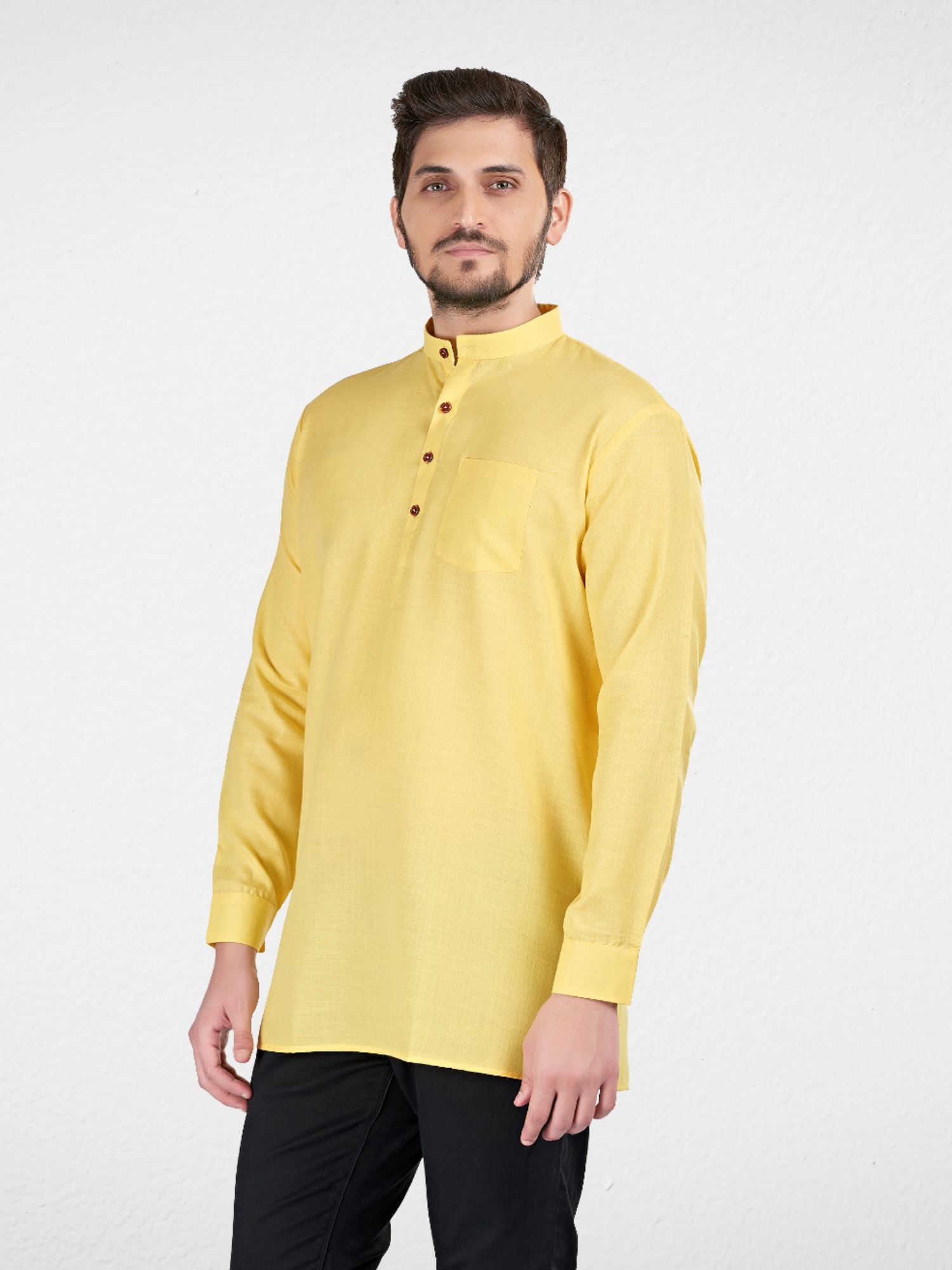 Shine Of Yellow Solid Long Sleeves Short Kurta