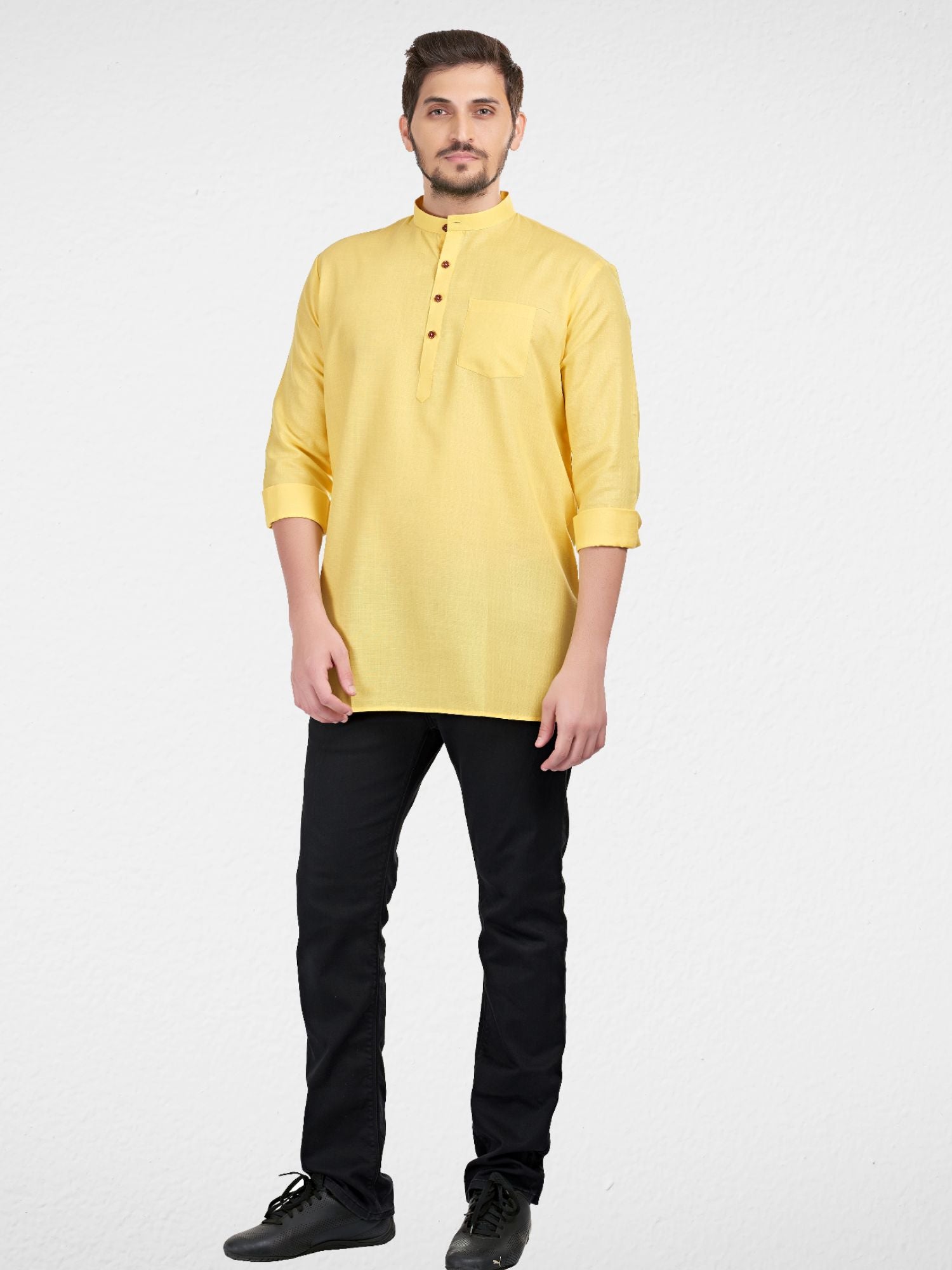 Shine Of Yellow Solid Long Sleeves Short Kurta