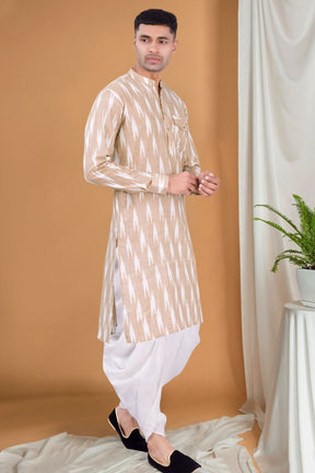 Cider Brown Ikat Print Kurta Peshawari  Set