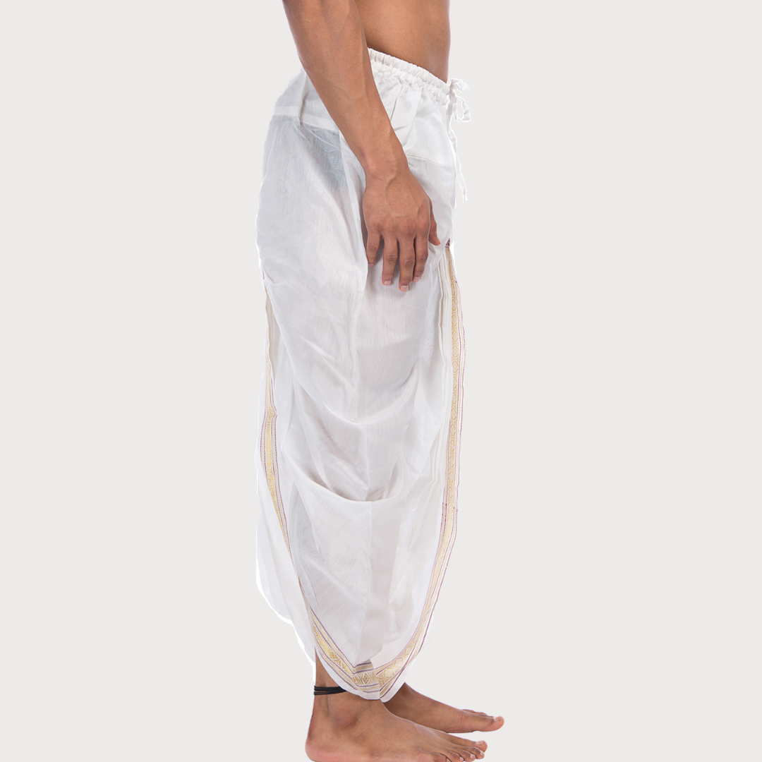 White Pitambari Dhoti Ready To Wear Cotton Dhoti