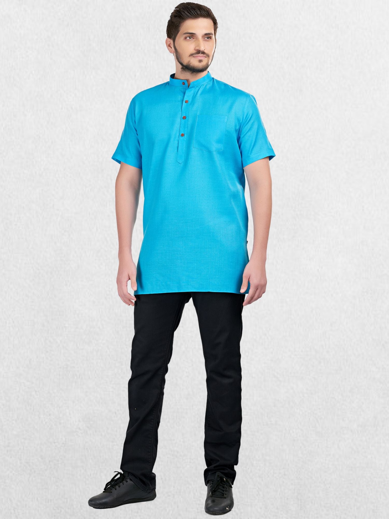 Solid Short Sleeves Casual Short Kurta