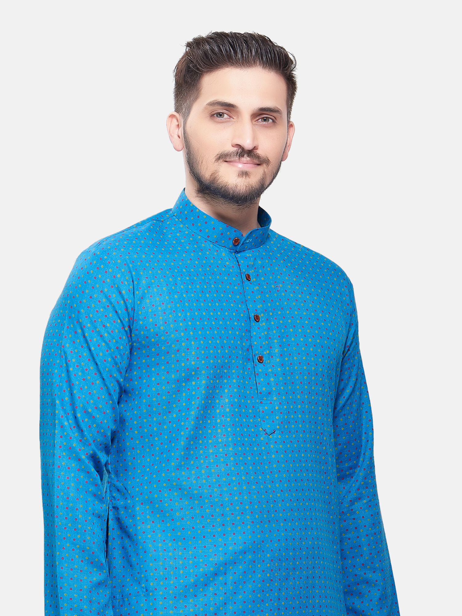 Azure Blue Dot Printed  Cotton Kurta and Matching Dhoti