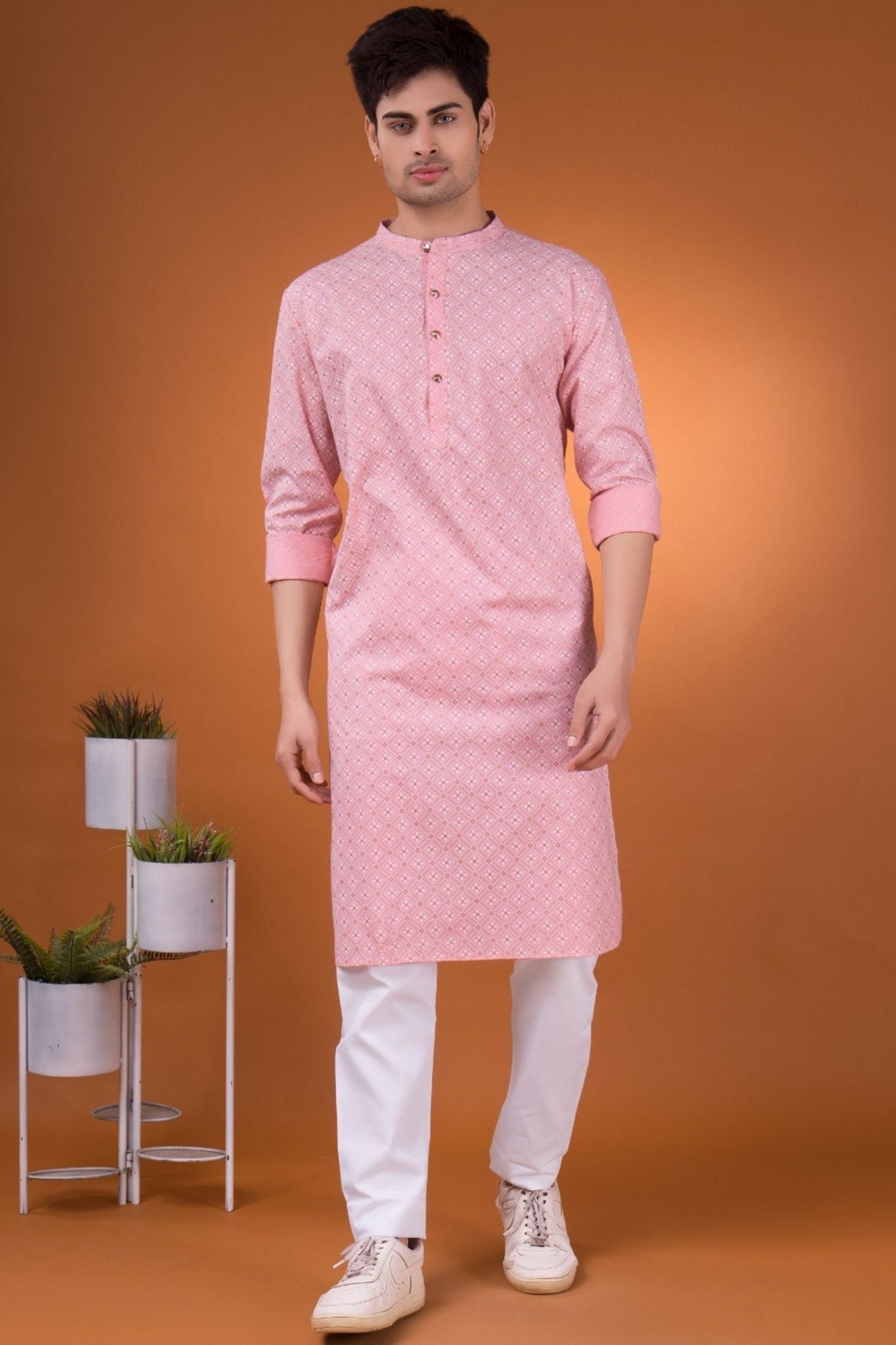 Persian Pink Lotus Gold Printed Cotton Kurta