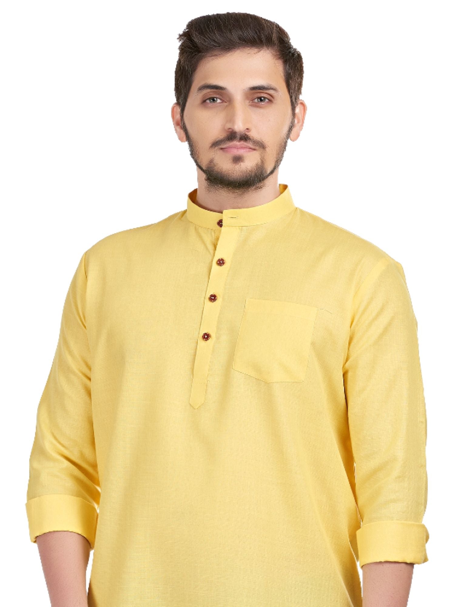 Shine Of Yellow Solid Long Sleeves Short Kurta