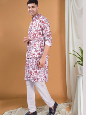 Cider Brown Tropical Paradise Kurta Jacket Set