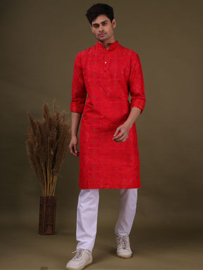 Barn Red Ikat Print Cotton Silk Kurta