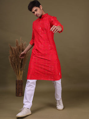 Barn Red Ikat Print Cotton Silk Kurta