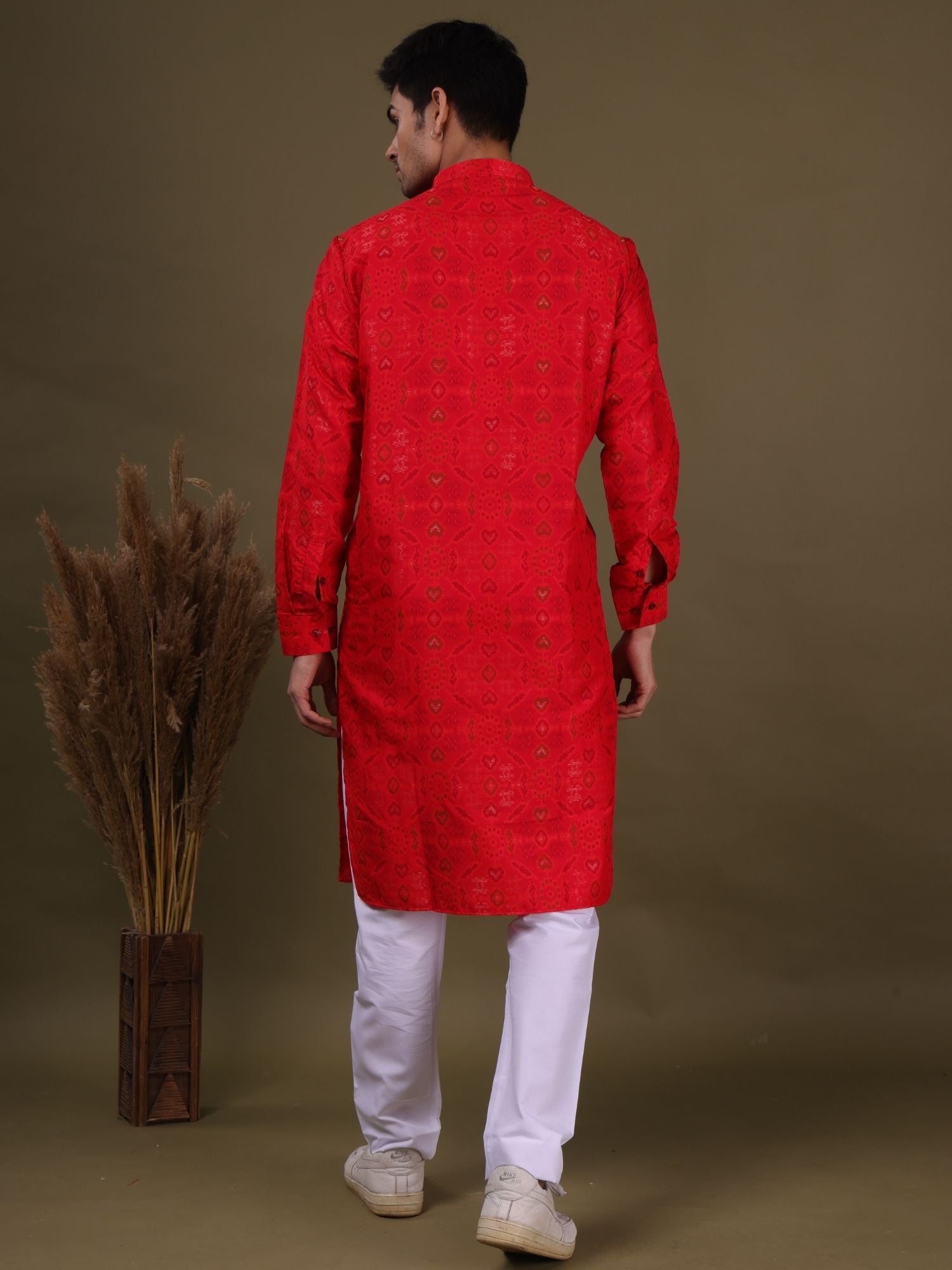 Barn Red Ikat Print Cotton Silk Kurta