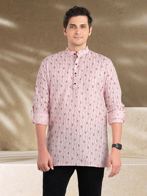 Persion Pink Solid Printed Long Sleeves Short Kurta