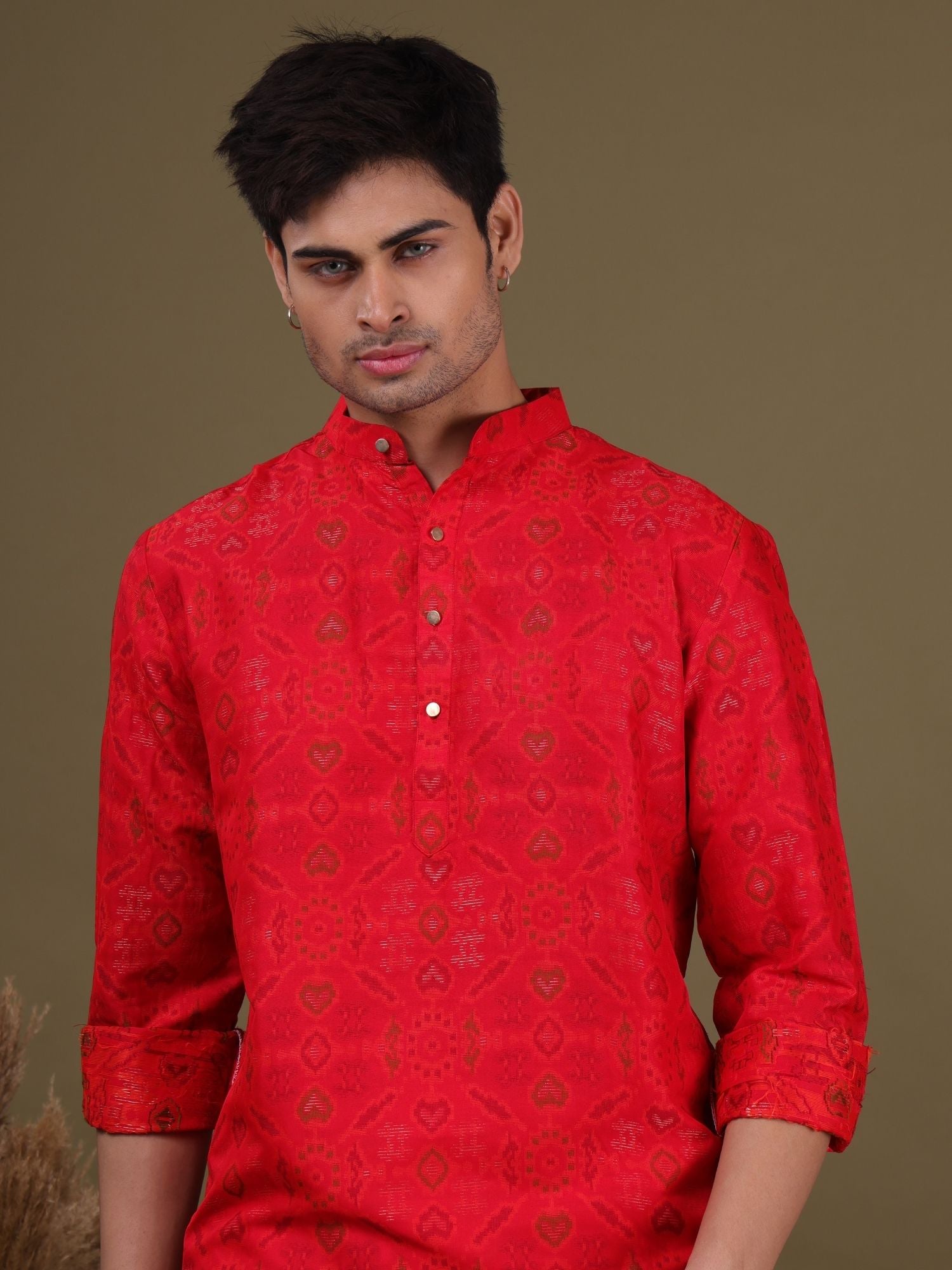 Barn Red Ikat Print Cotton Silk Kurta