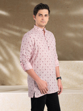 Persion Pink Solid Printed Long Sleeves Short Kurta