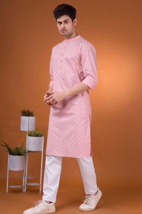 Persian Pink Lotus Gold Printed Cotton Kurta