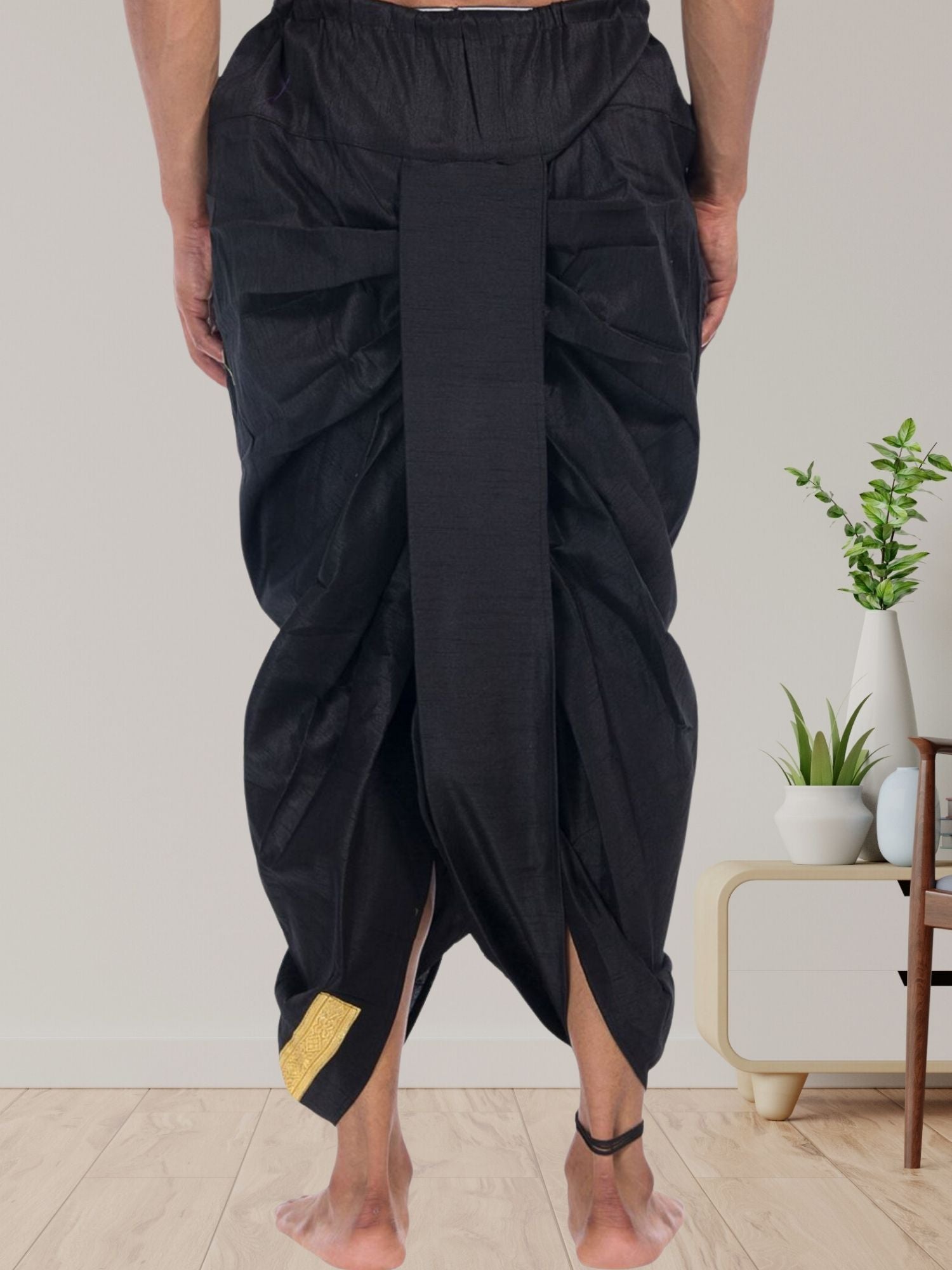 Jade Black Pitambari Ready To Wear Cotton-Silk Dhoti