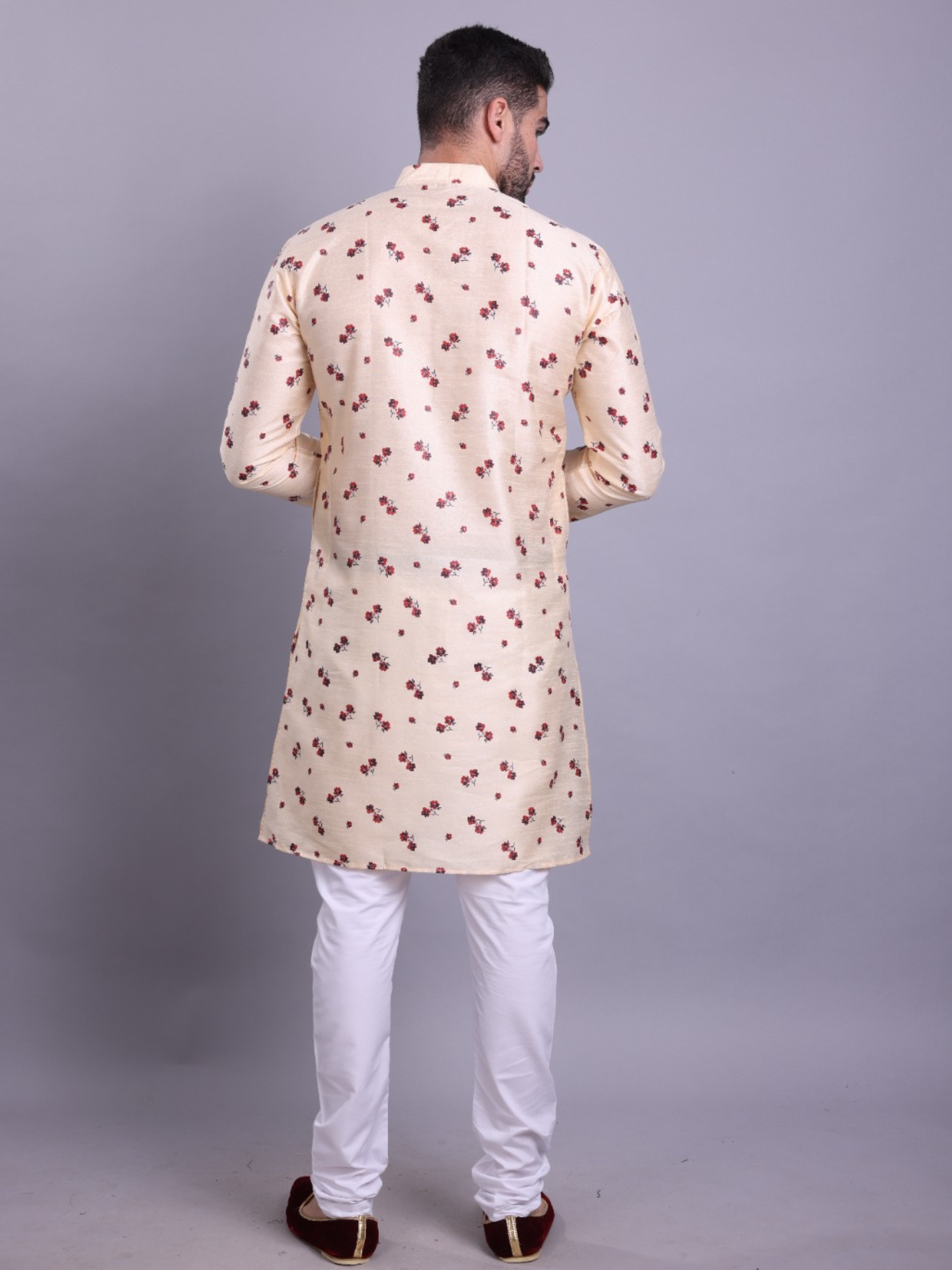 Coral Peach Hloom Printed Silk Kurta