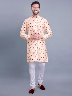 Butter Cream Hloom Printed Silk Kurta