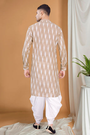 Cider Brown Ikat Print Kurta Peshawari  Set