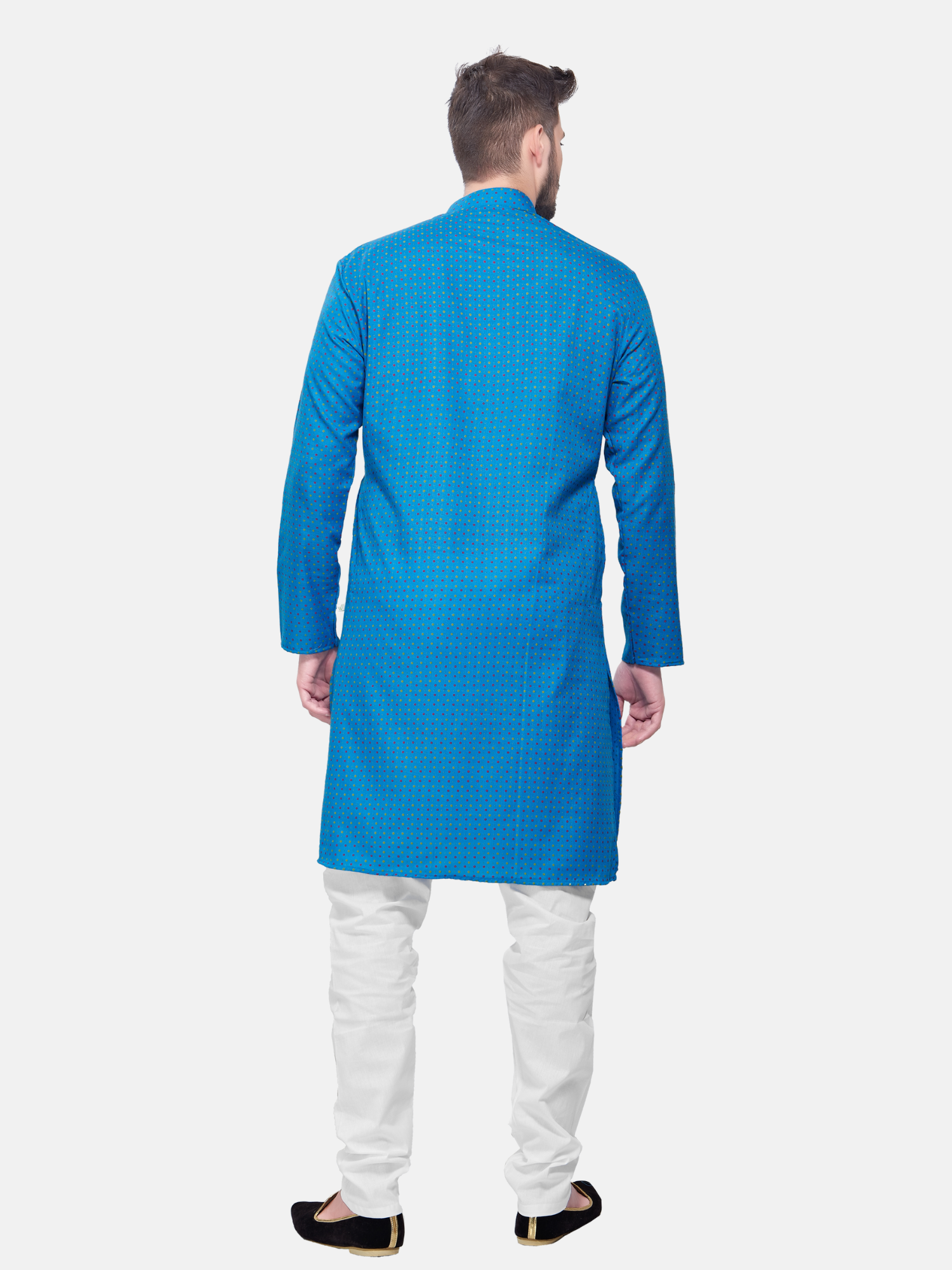 Azure Blue Dot Printed  Cotton Kurta and Matching Dhoti