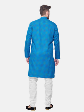 Azure Blue Dot Printed  Cotton Kurta